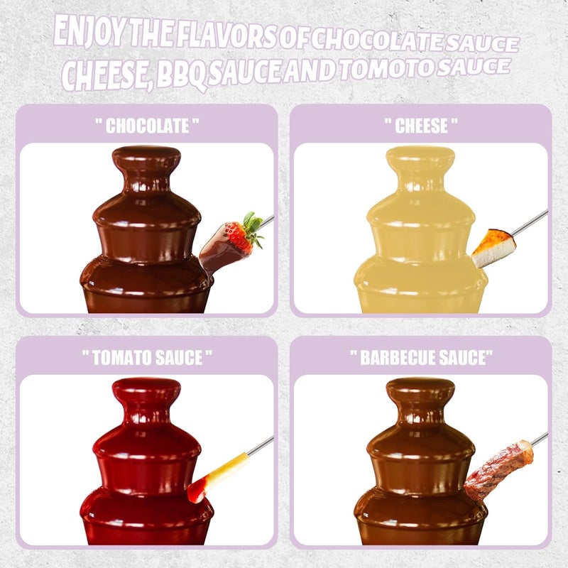 ZEVELOO آلة نافورة الشوكولاتة الصغيرة الكهربائية ل fondue الشوكولاتة للحفلات للحلويات والزبدة والجبن (أرجواني) - Image 3